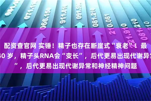 配资查官网 实锤！精子也存在断崖式“衰老”！最新研究：父龄超 40 岁，精子头RNA会“变长”，后代更易出现代谢异常和神经精神问题
